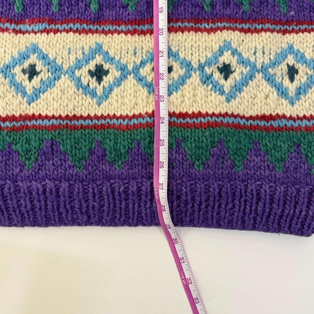 Vintage Fair Isle Chunky Knit Sweater Purple Geometric Ski handmade unisex L- XL - Picture 6 of 8